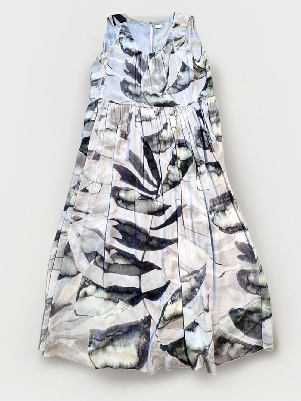 Poetry 100% Silk Crêpe De Chine Maxi Abstract Watercolor Dress Womens Sz 14